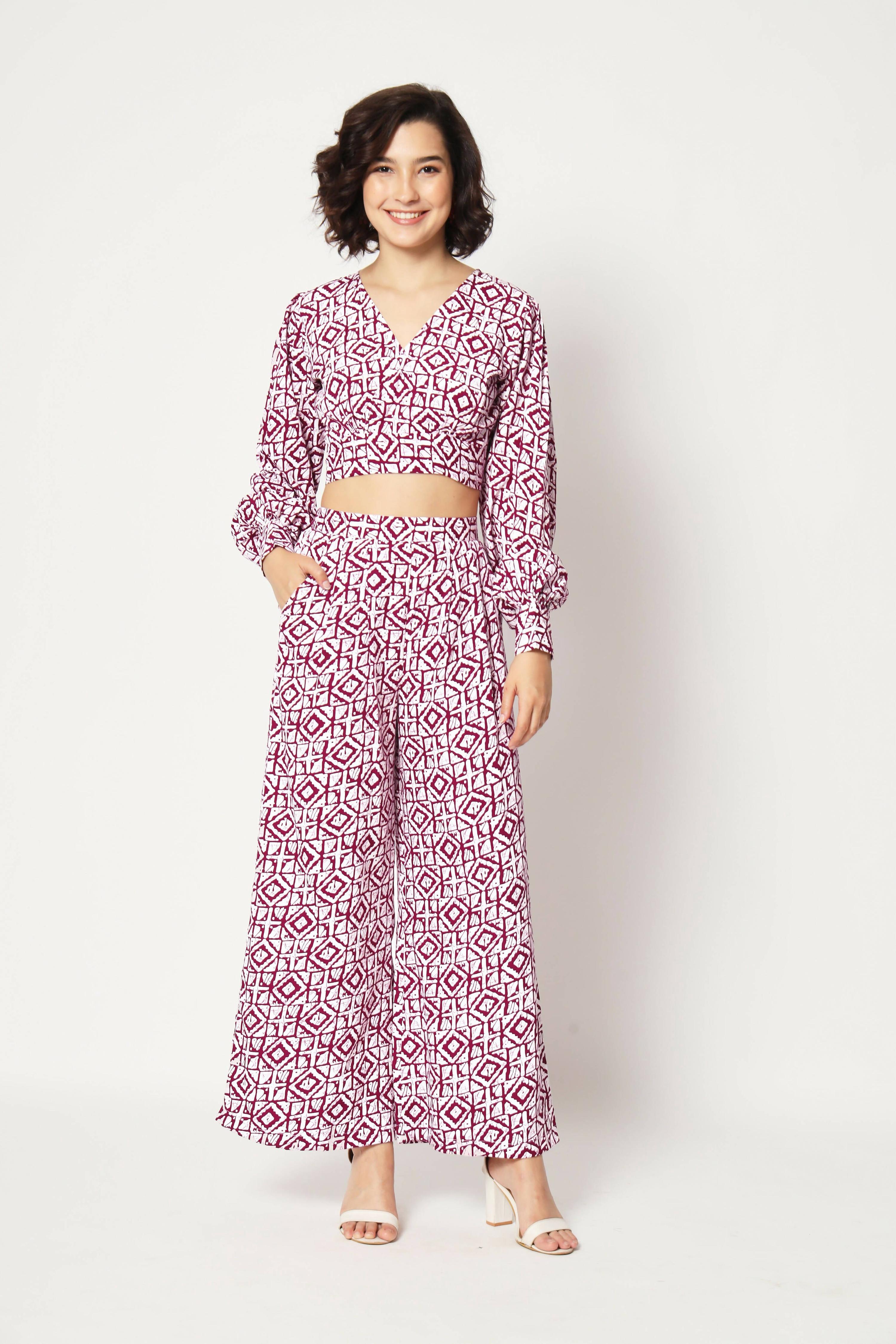 Pink Crepe Digital Printed Top With Matching Trouser - Shivani