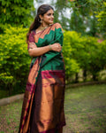 DEIANA'S Beautiful Designer Golden zari Soft Lichi Silk Saree - Green