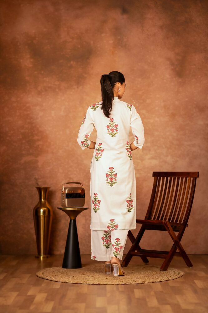 Joban Fashion Off White Pink Hand Block Printed Cotton Suit Set - Distacart