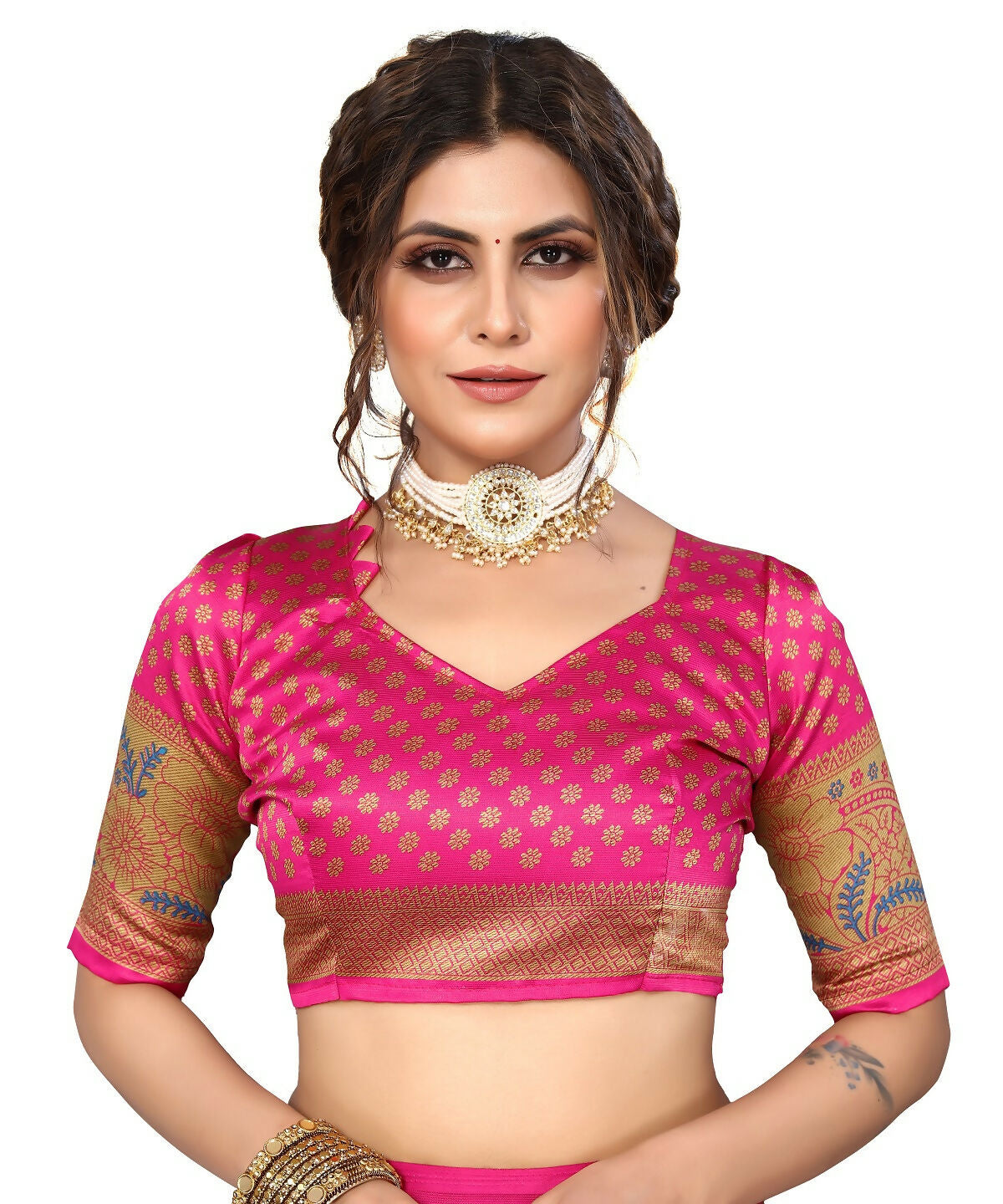 Vamika white & pink Printed Art Silk Saree