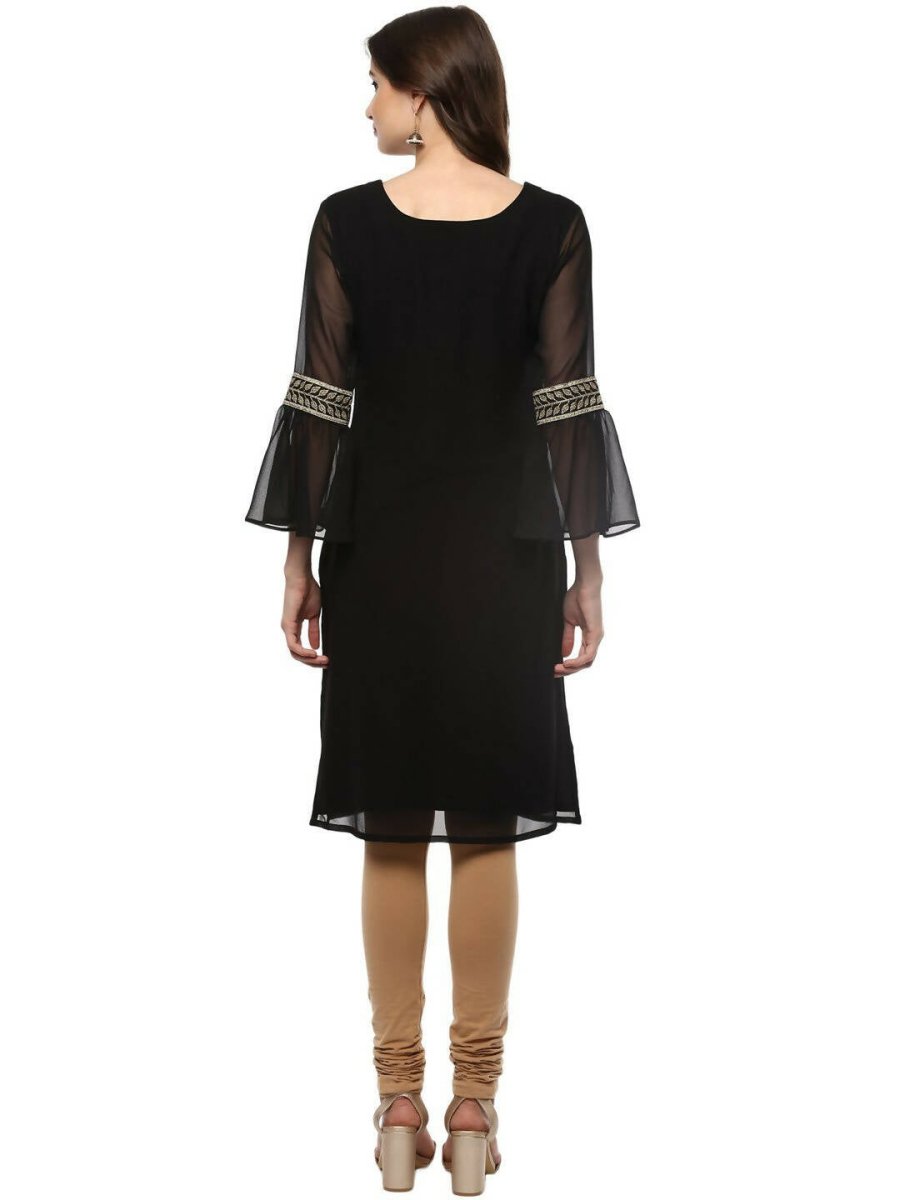 Ahalyaa Women's Black Georgette Glitter Print Kurta - Distacart