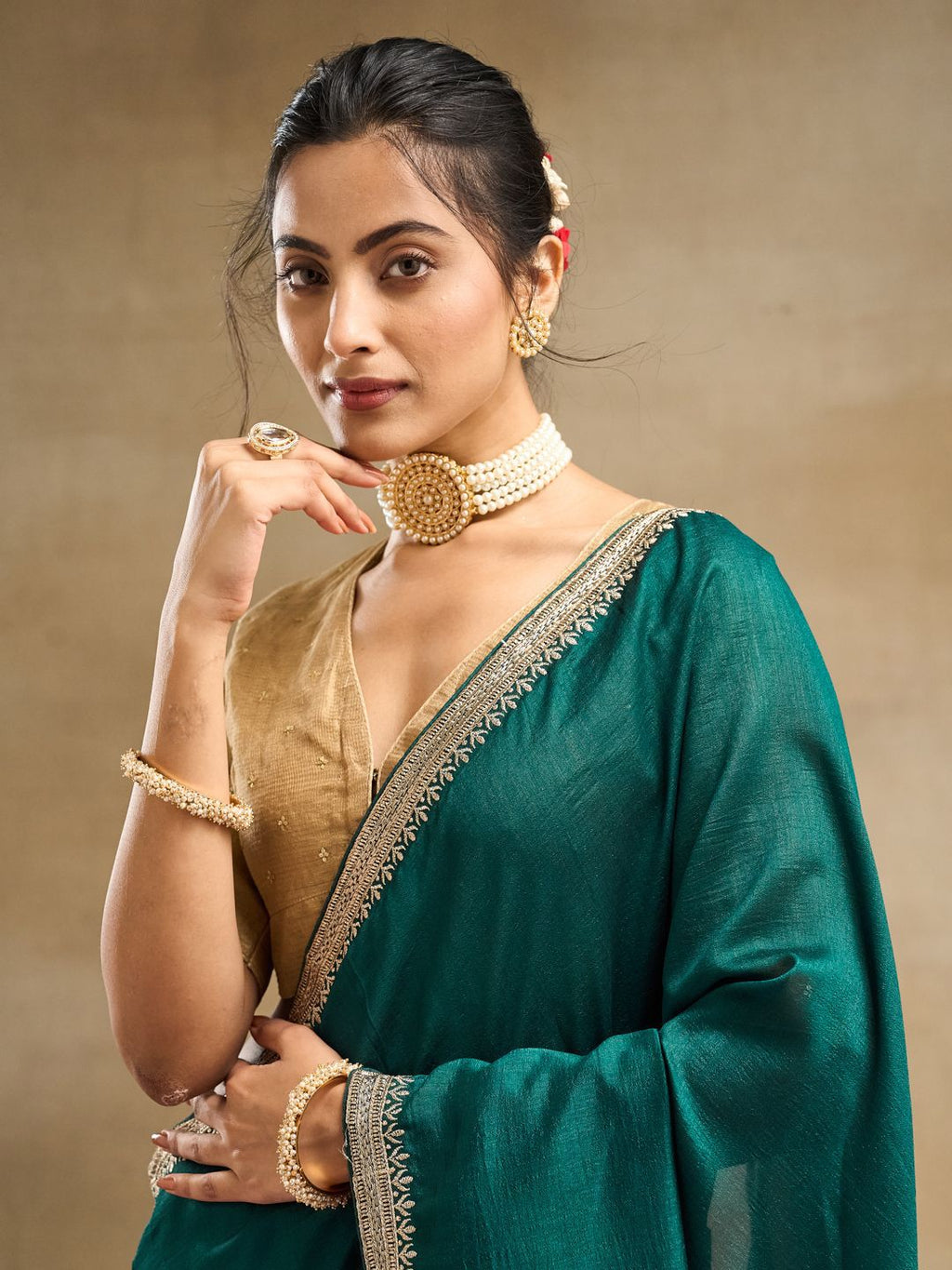 kasee Solid Embroidered Art Silk Saree