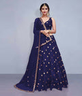 Jyoti Fashion Beautiful Navy Blue Embroidered with Mirror work Art Silk Party Wear Lehenga Choli with Dupatta