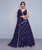 Jyoti Fashion Beautiful Navy Blue Embroidered with Mirror work Art Silk Party Wear Lehenga Choli with Dupatta