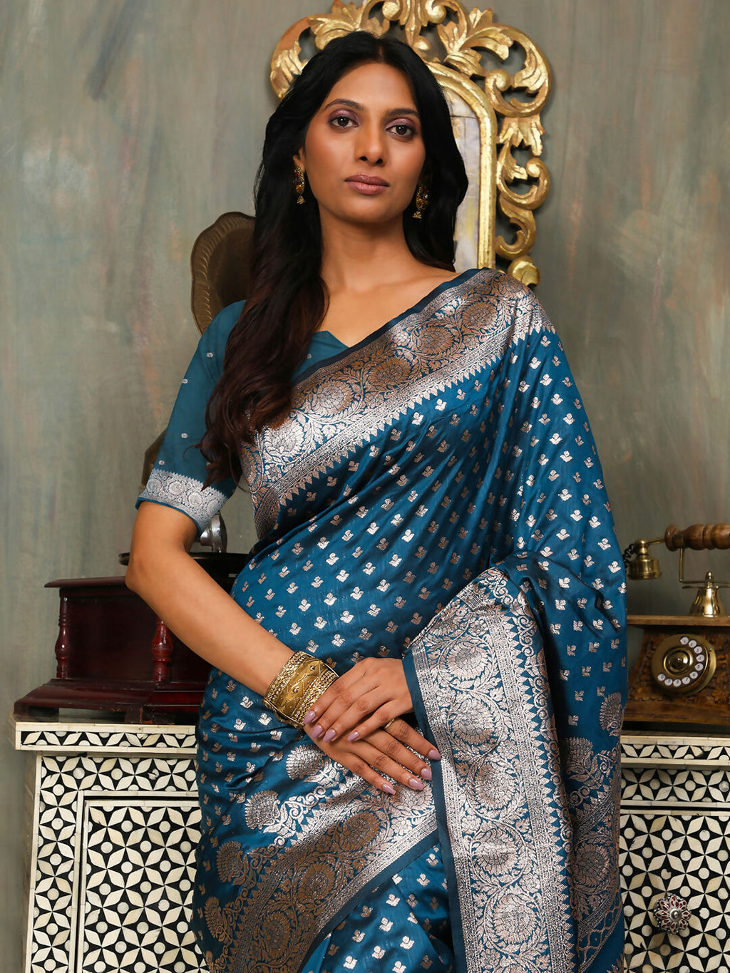 Shree Shyam Fashion Banarasi Silk Blue Saree - Distacart