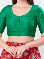 Joban Fashion Rama-Green Dupion Silk Elbow Sleeveless Front Open Blouse