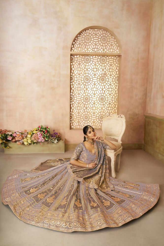 Kesar Fab Dark-Onion-Pink Net Hand_Woven Lehenga