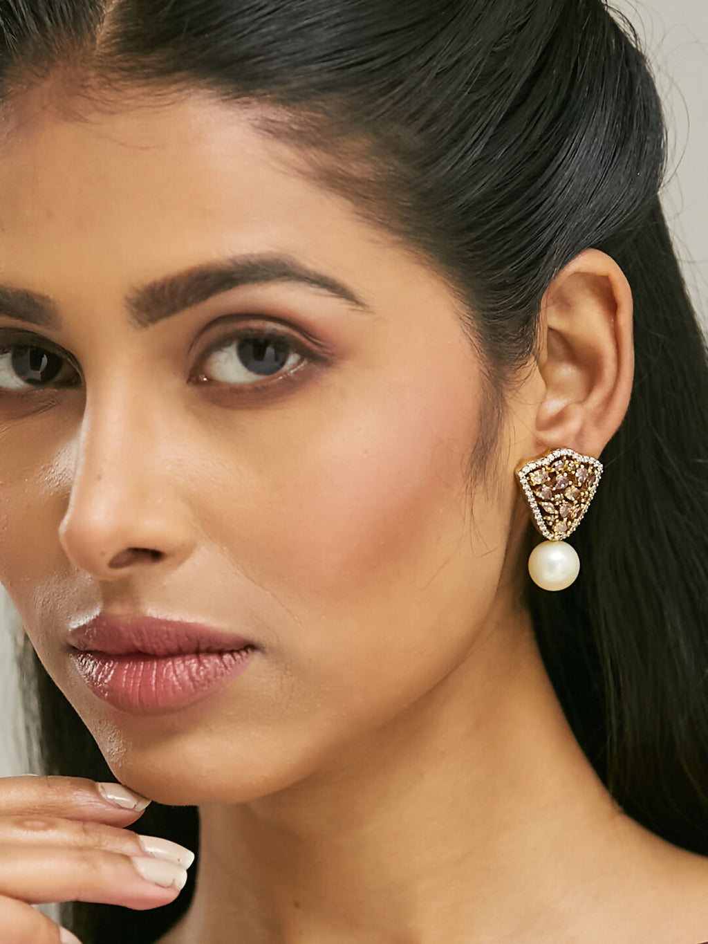 Nuyug 22K Gold-Plated Elegant Zircon Stone Studded & Pearls Drop Stud Earrings - Distacart