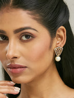 Nuyug 22K Gold-Plated Elegant Zircon Stone Studded & Pearls Drop Stud Earrings - Distacart