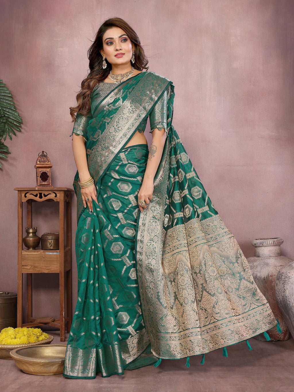 Aastha Fashion Light Green Soft Organza Silk Weaving Saree - Distacart