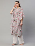 Ahalyaa Women Grey Georgette Floral Printed Kaftan Kurta - Distacart