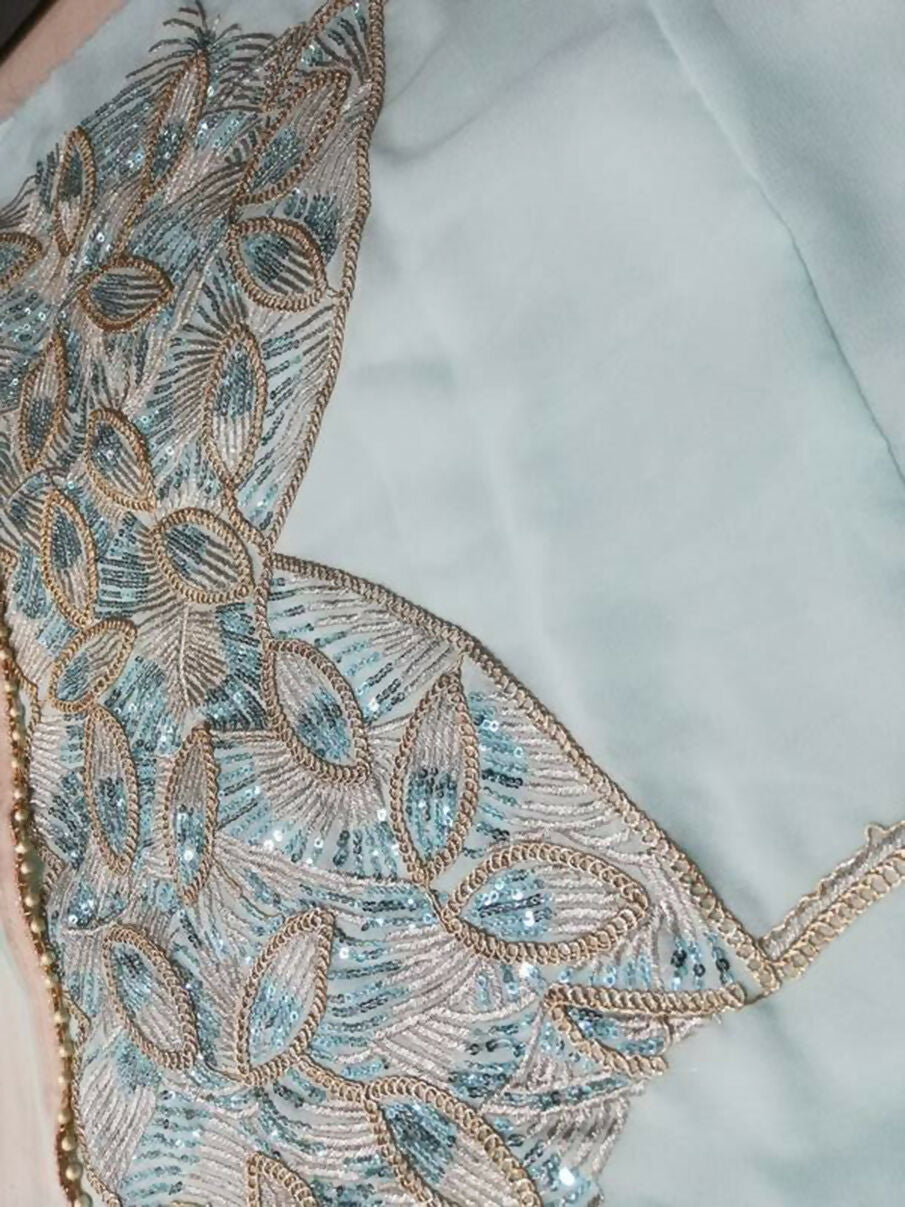 Jyoti Fashion Glamorous Turquoise Crush Work, Sequins, Zari with Dori Embroidered Faux Georgette Lehenga Choli with Dupatta