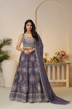 Kesar Fab Purple Silk Embroidered Lehenga