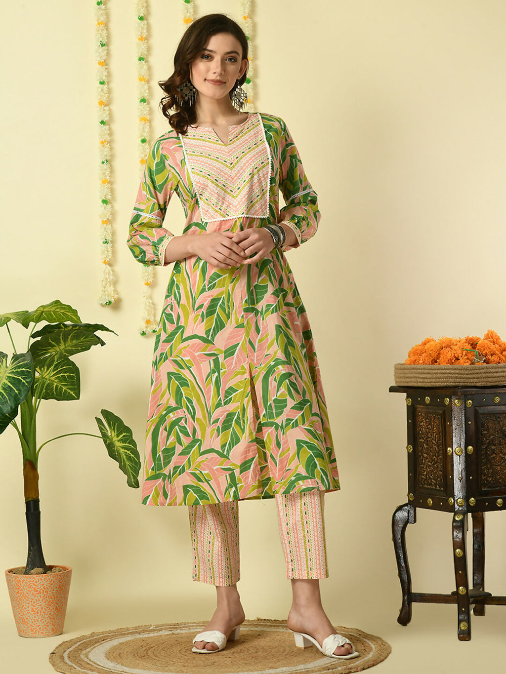 Myshka Women's Multi Pure Cotton Kurta & Palazzos With Dupatta Party Sets