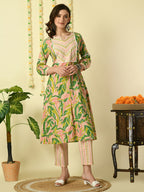 Myshka Women's Multi Pure Cotton Kurta & Palazzos With Dupatta Party Sets