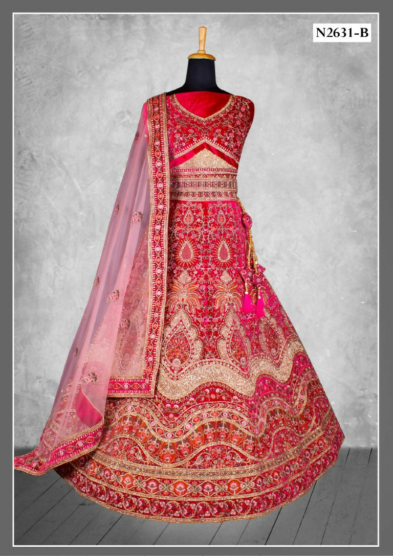 Pink Velvet Thread With Hand Work Lehenga Choli - Nimaya Tyohar