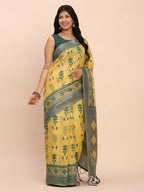 Shree Shyam Fashion Linen Cotton Yellow Saree - Distacart