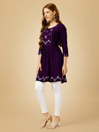 Jyoti Fashion Women's Purple Viscose Rayon Embroidered Casual Top