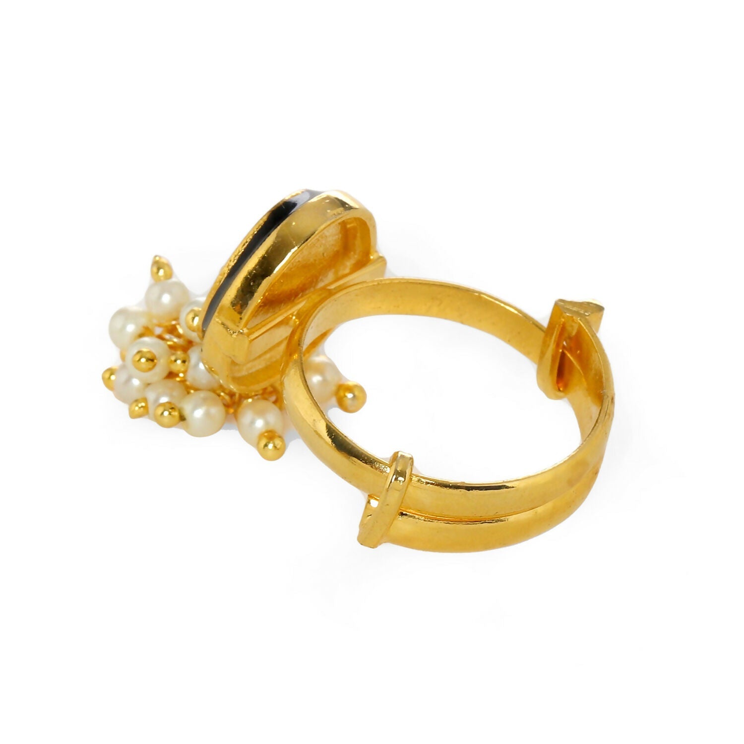 Kundan Ring with Pearls (Gold) - Ruby Raang