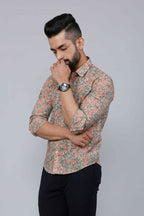 Miravan Men's Beige Comfort Floral Printed Casual Shirt