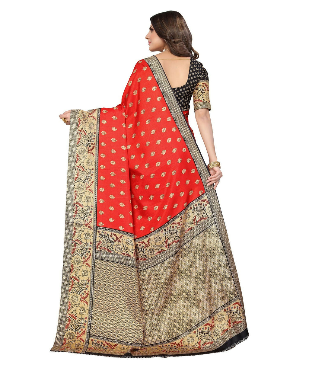 Vamika Red Printed Art Silk Saree