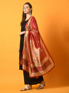 Myshka Women's Black Solid Anarkali Party Kurta Set With Printed Dupatta