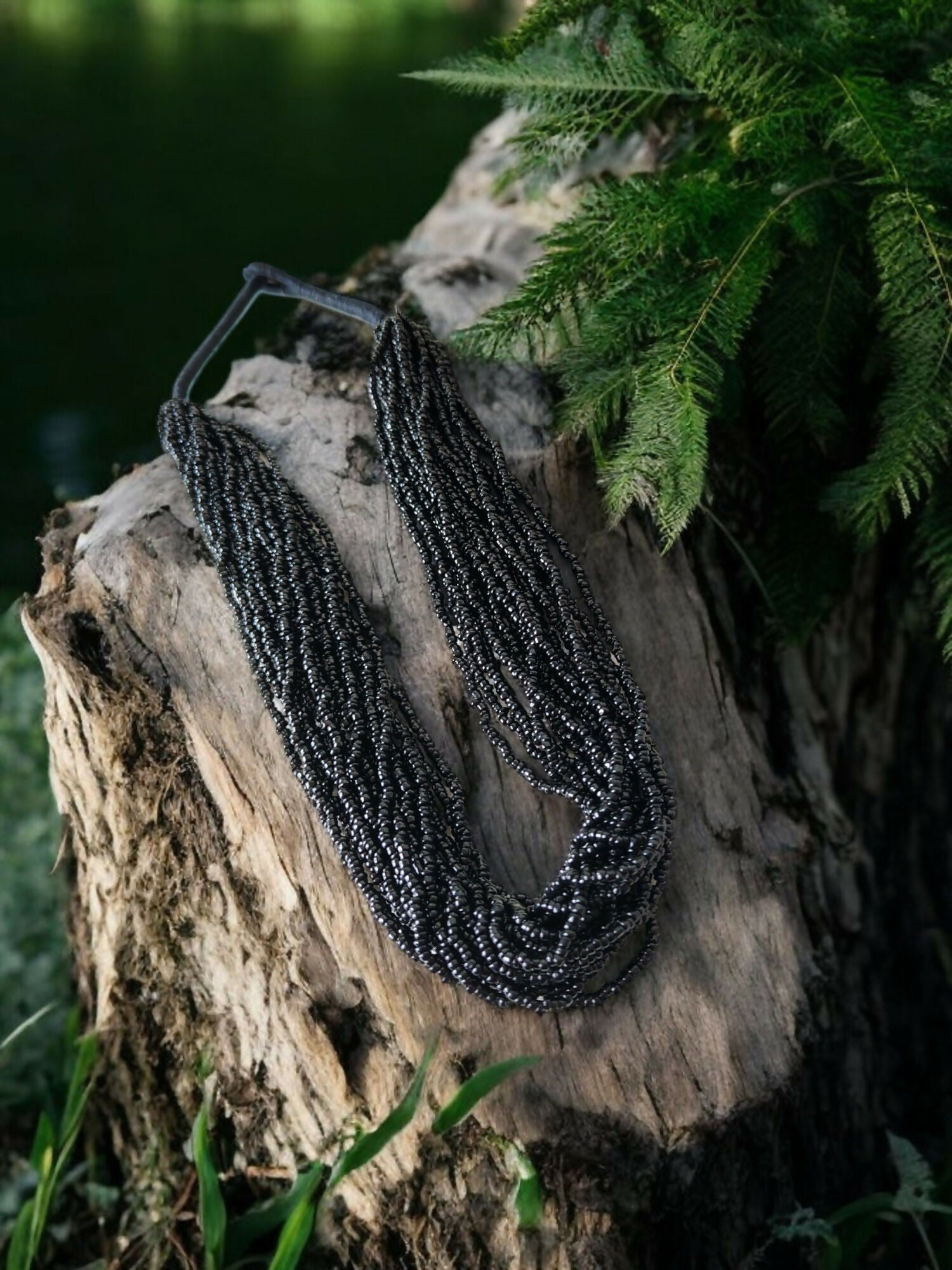 Inhanns Handmade Beaded Multilayer Necklace, 20 Layers - Black