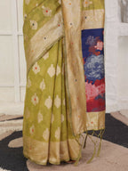Shree Shyam Fashion Linen Cotton Mhendi Green Saree - Distacart