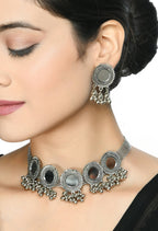 Mominos Fashion Johar Kamal Silver-Plated Brass Finish Mirror Work Women Choker - Distacart