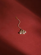 Gold-Plated White Kundan-Studded Beaded Layered Maang Tikka - Ruby Raang - Distacart