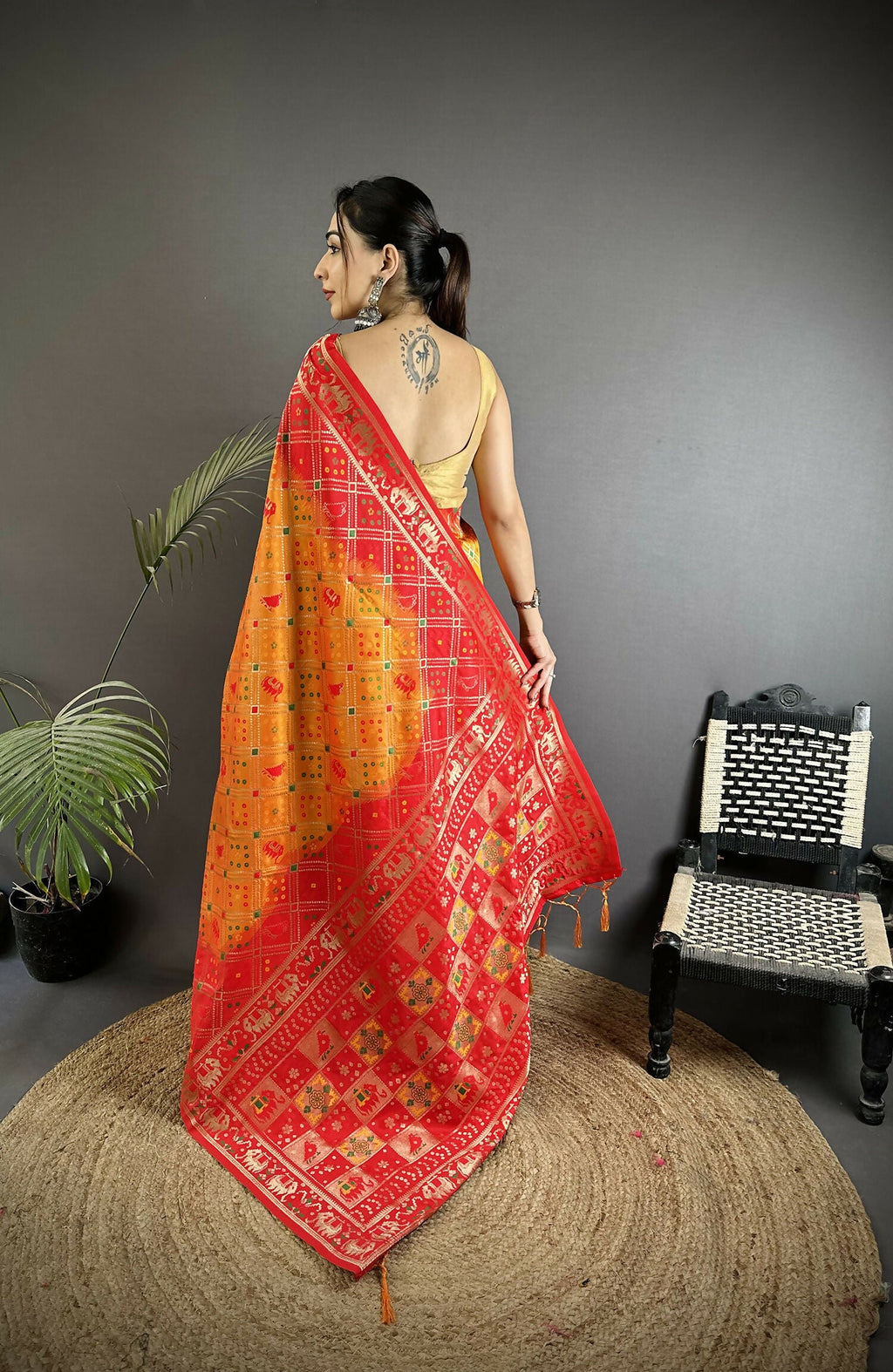 Joban Fashion Yellow And Red Geometric Pattern Soft Silk Patola Saree - Distacart
