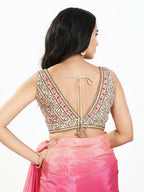 Joban Fashion Cream Multi Georgette Padded Blouse With V Neck Sleeveless - Distacart