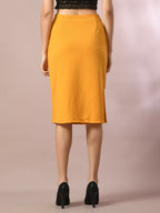 Myshka Women's Yellow Solid Knee Length Party Embellished Skirts