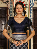 Shree Shyam Fashion Navy Blue Silk Saree - Distacart