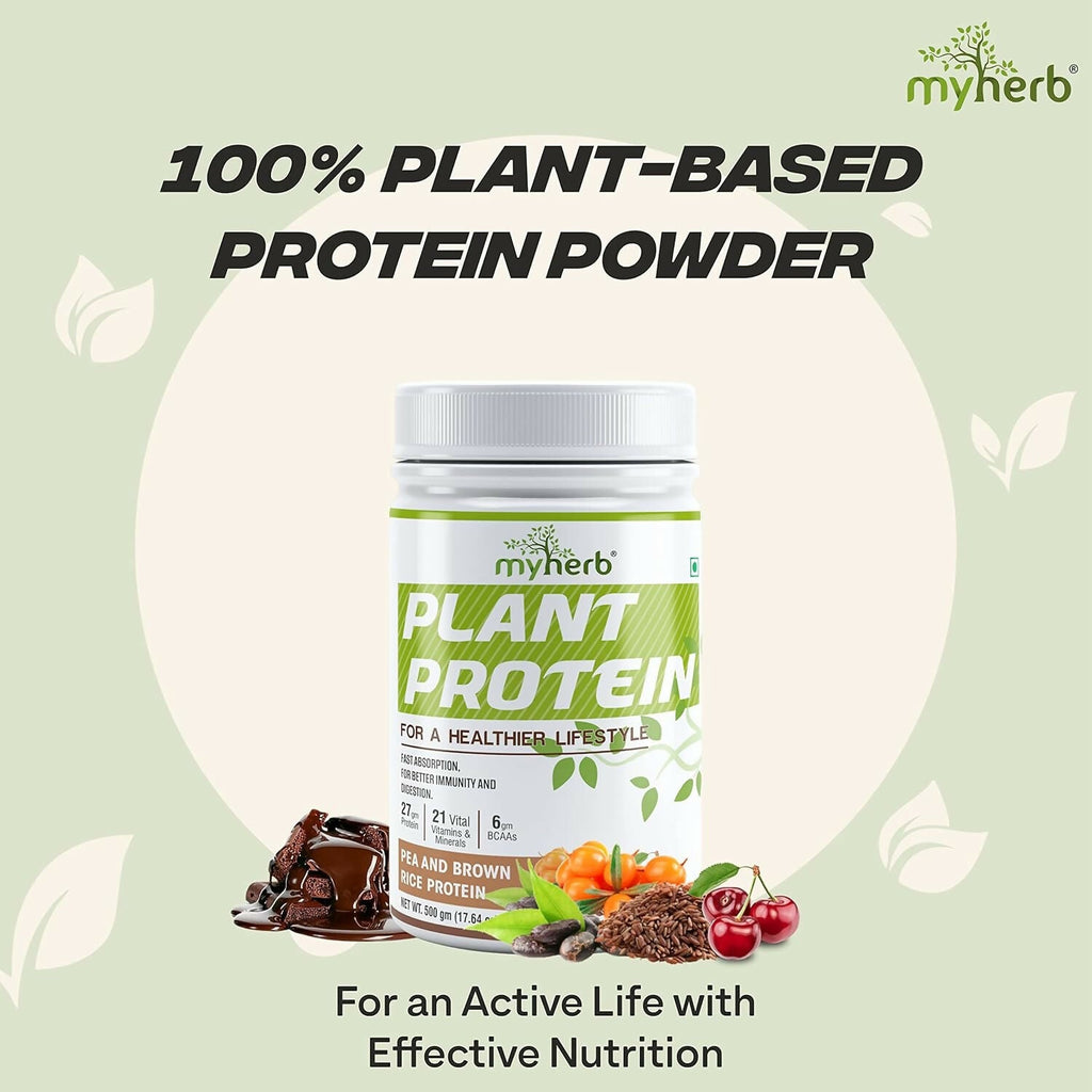 Myherb Plant Protein Powder, Pea And Brown Rice Protein Powder - Chocolate Flavour - Distacart