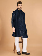 Vastranavya Navy Blue Exclusive Festival Wear Viscose Silk Thread & Sequence Embroidered Work Kurta with Dupatta