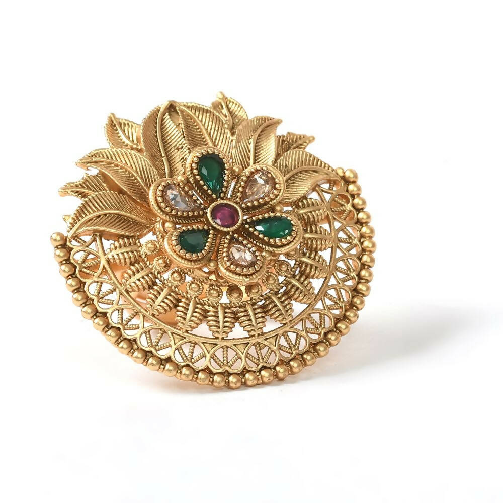 Mominos Fashion Joharkamal Gold-Polished Stone Studded Adjustable Finger Ring - Design 17