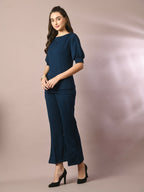 Myshka Women's Blue Solid Party Parallel Trousers