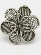 NVR Women's Silver-Toned Floral Shape Adjustable Finger Ring