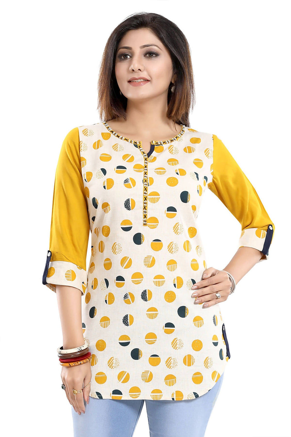 Snehal Creations Cotton Printed Apple-Cut Short Tunic - Distacart