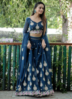 Jyoti Fashion Blue Sequence with Thread Zari Embroidery Georgette Lehenga Choli with Dupatta
