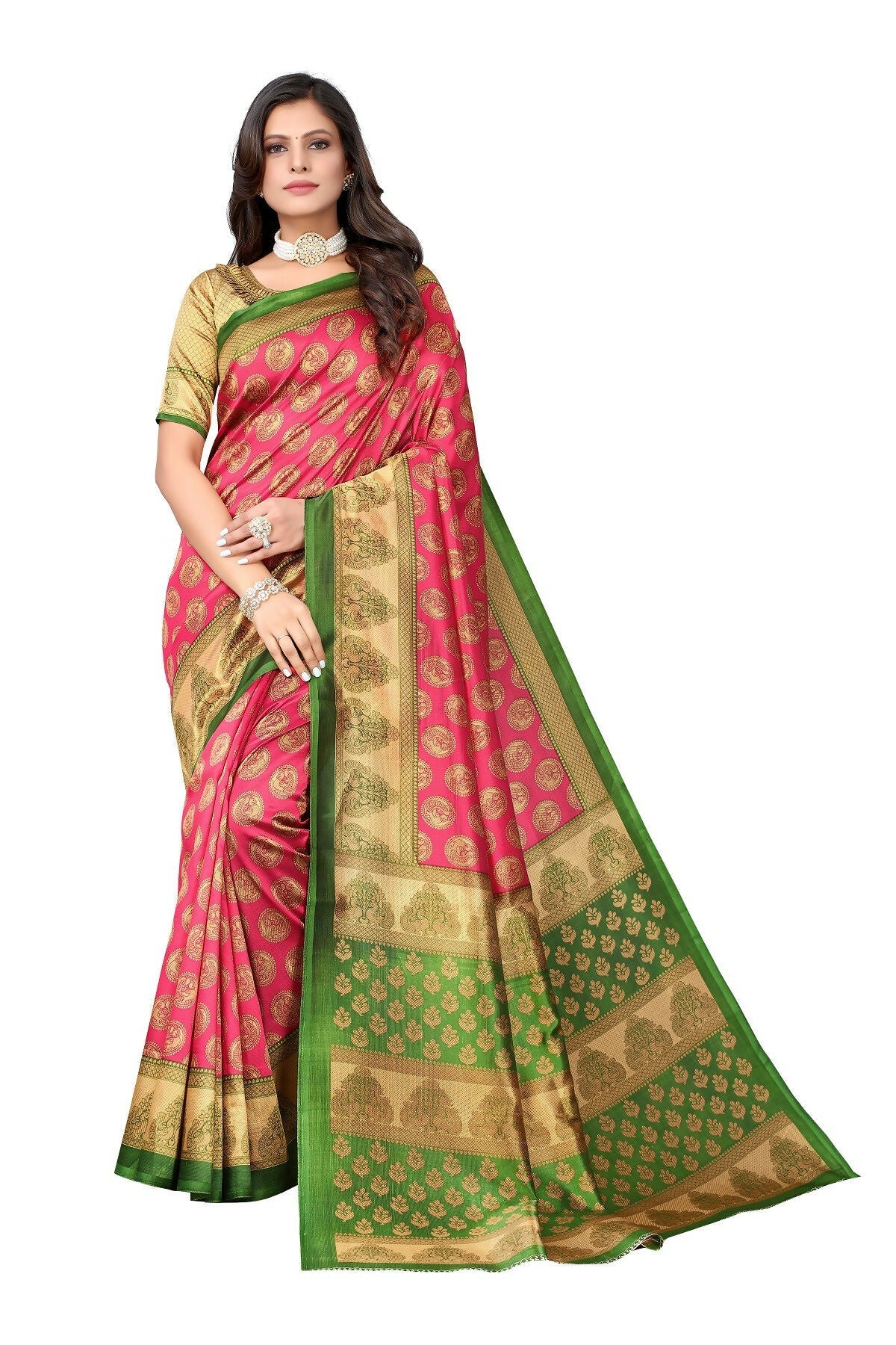 Vamika pink Printed Art Silk Saree