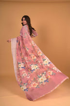 Mauve Cotton Silk Floral Printed Saree With Unstitched Blouse Piece - Akshita