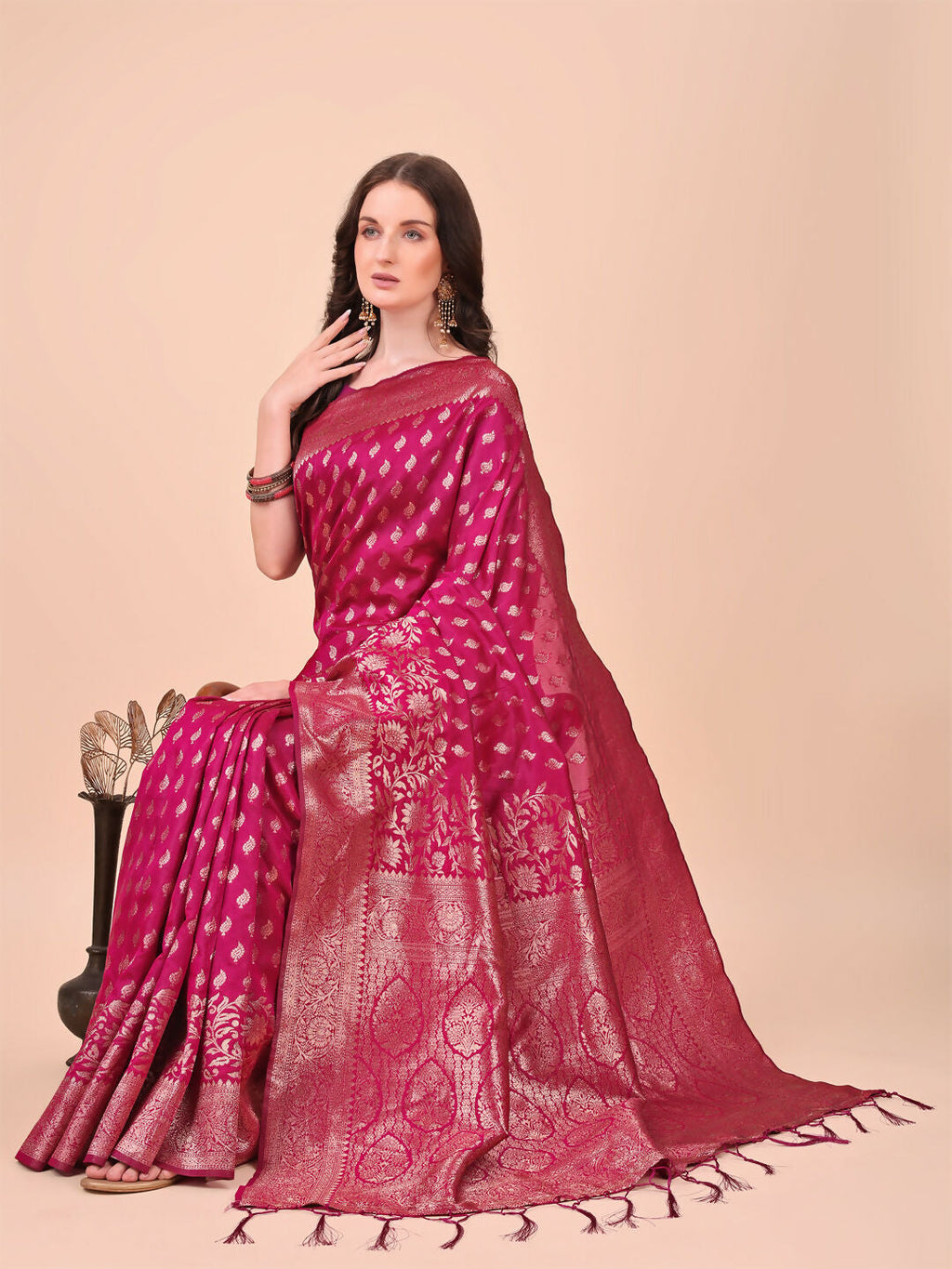 Shree Shyam Fashion Lichi Silk Magenta Saree - Distacart
