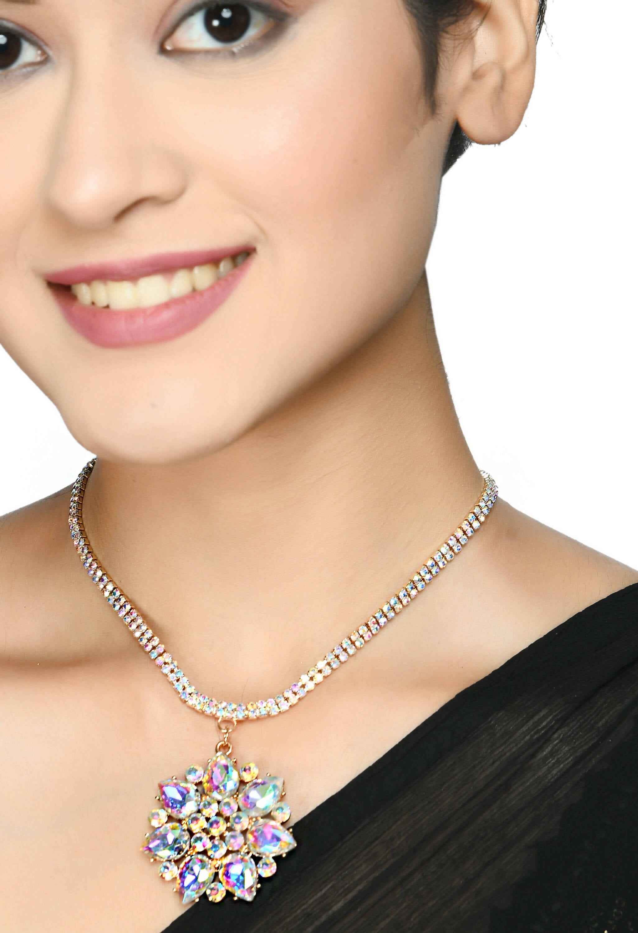 Mominos Fashion Johar Kamal Statement Gold-Plated Finish AD Stone Long Necklace For Women (White) - Distacart