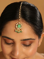 Nuyug 22K Gold-Plated Kundan & Green Stone Embellished Maang Tikka Head Jewellery - Distacart