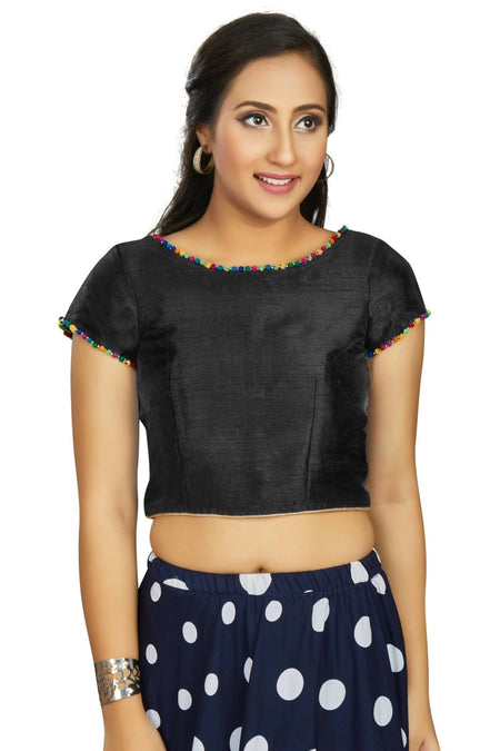 Aastha Fashion Women's Black Art Silk Designer Party Wear Readymade Blouse
