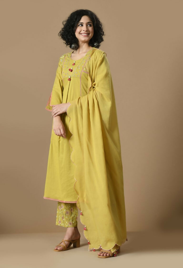 Joban Fashion Mehendi Cotton Kurta Set
