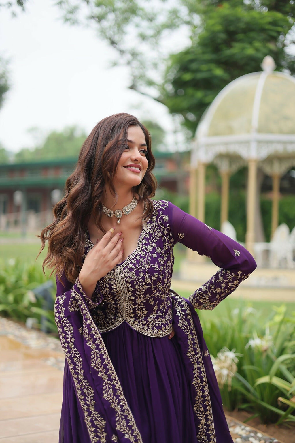 Joban Fashion Purple Georgette Sequence Embroidery Work Kurta Set - Distacart