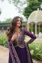 Joban Fashion Purple Georgette Sequence Embroidery Work Kurta Set - Distacart